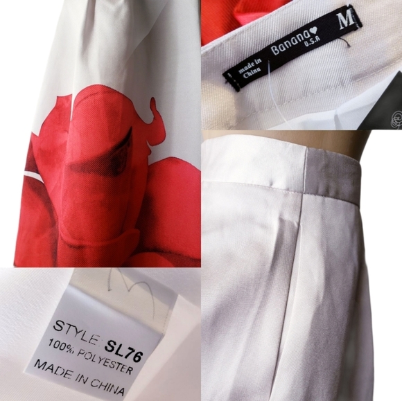 Color Block Floral Red & Off White Faille Skirt by Banana USA - Picture 6 of 8